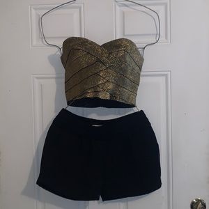 Sparkle & Fade gold top Size Small and Forever 21 black shorts Size 6